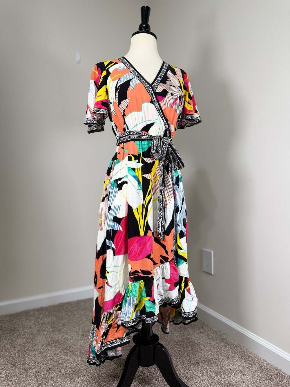 Flying Tomato Surplice Hi-Lo Dress Tropical Floral Boho Resortwear Vacation